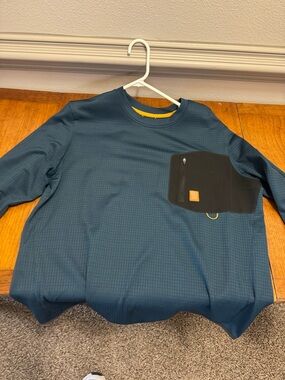 Topo Designs Men's Long-Sleeve Crew in Teal with Black Zip Chest Pocket